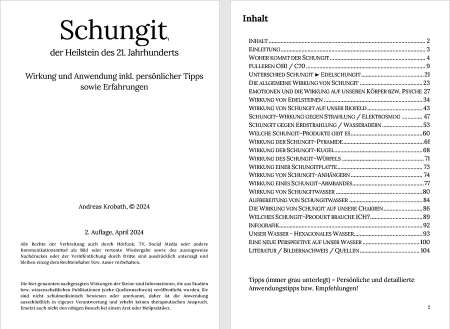 Schungit Buch - Inhaltsverzeichnis 2024